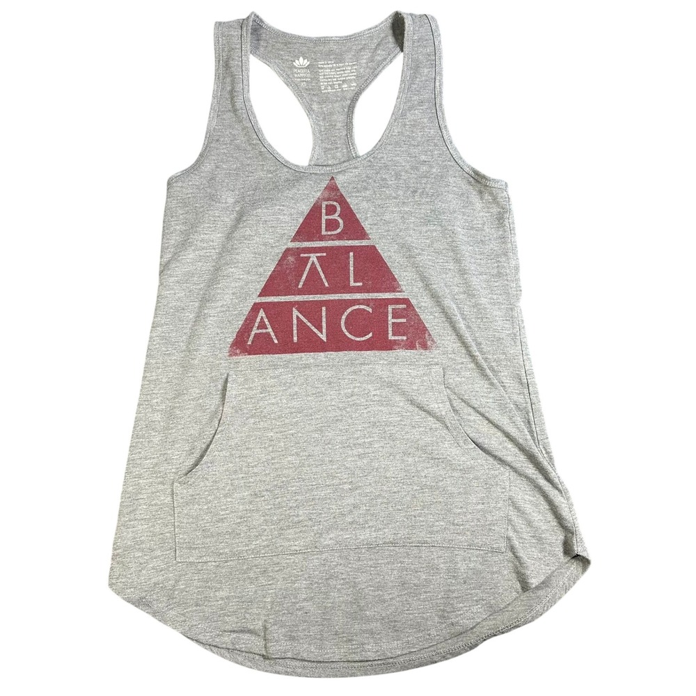 Peaceful Warrior Womens XS Gray Balance Graphic Yoga Racerback Tank Top Pocket